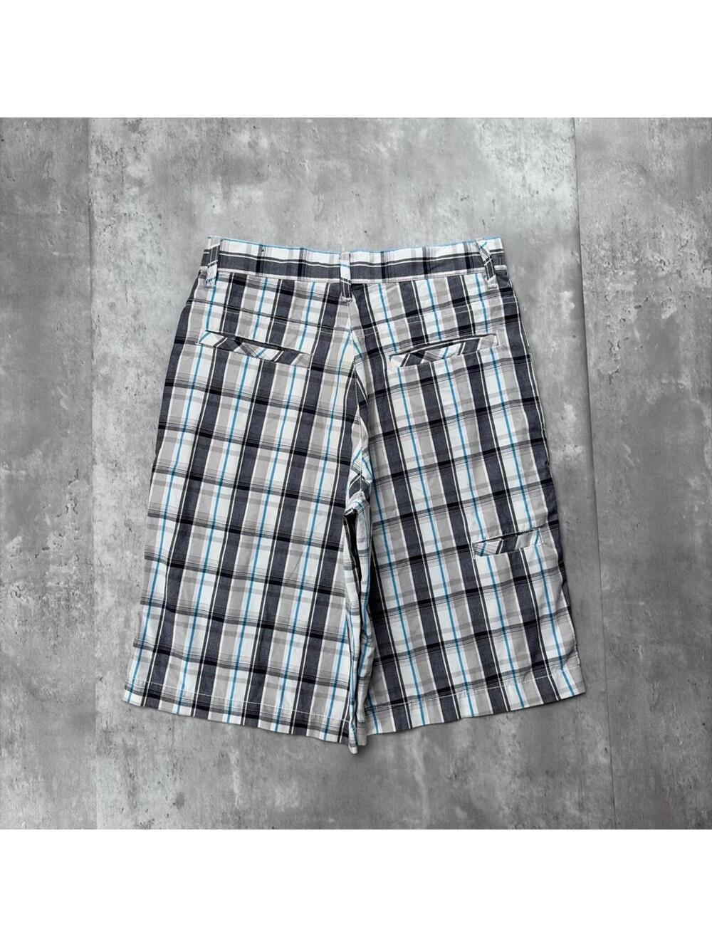 Y2K White Point Zero Surf Grunge Baggy Plaid Skater Shorts